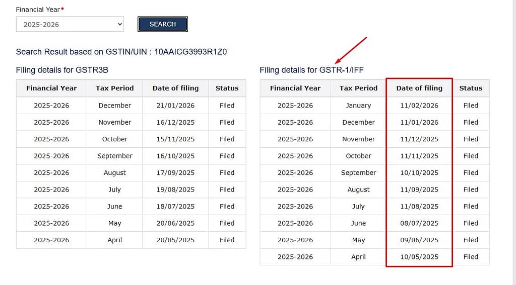 GST return filing history showing regular monthly filing of genuine makhana supplier on GST portal