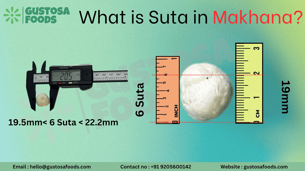 6 suta makhana size shown using the sutta grading measurement system